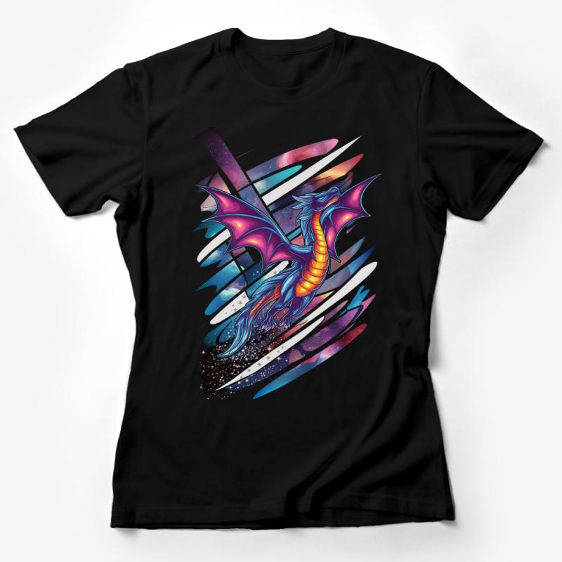 Colorful Dragon Graphic T-Shirt, Vibrant Fantasy Creature Art Tee, Unisex Modern Dragon Design Apparel, Cool Mythical Beast Top Female T-Shirt