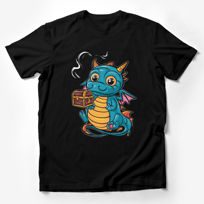 Cute Dragon Cartoon Graphic Tee, Colorful Mythical Creature with Treasure, Unisex Kids and Adult T-Shirt Male T-Shirt