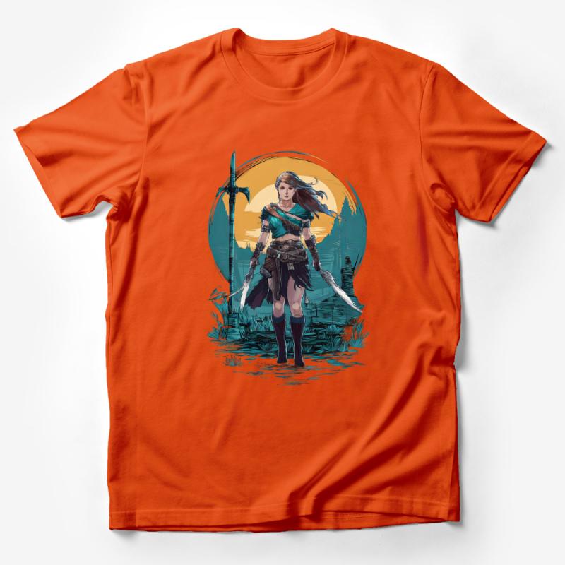 Fantasy Warrior Graphic T-Shirt, Female Fighter with Axe, RPG Gamer Tee, Epic Heroine Illustration, Gift for Gamers, Unique Art Shirt Male T-Shirt