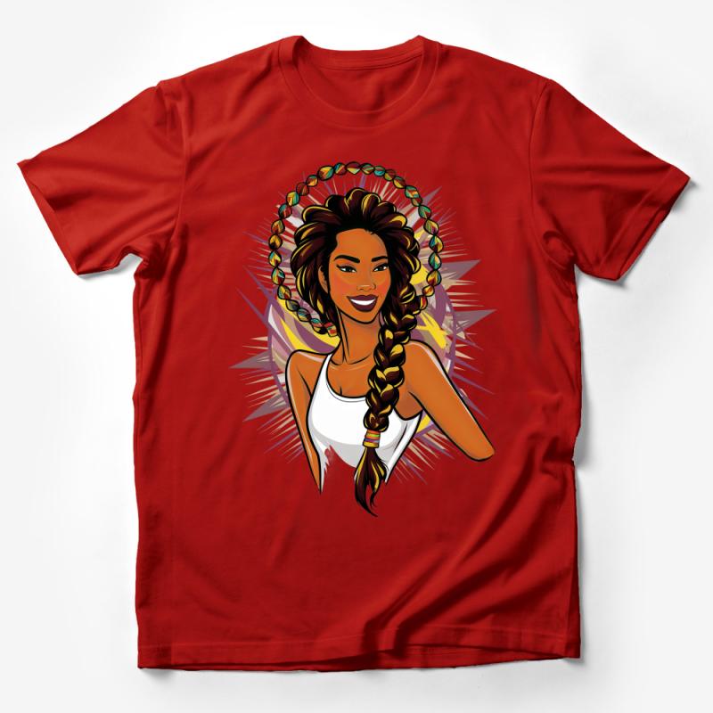 Women's Graphic Tee with Vibrant Tribal Woman Illustration, Stylish Casual Wear, Unique Boho T-Shirt Design Male T-Shirt