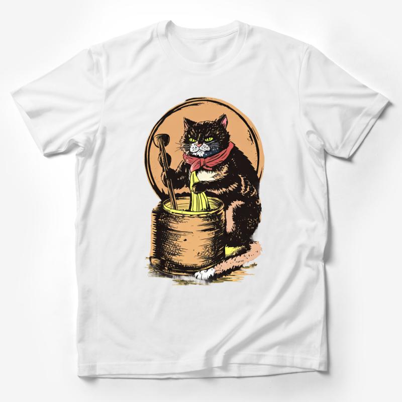 Vintage Cat Churn Butter T-Shirt, Unique Cat Lover Gift, Retro Feline Graphic Tee, Artistic Animal Illustration Shirt, Unisex Apparel Male T-Shirt