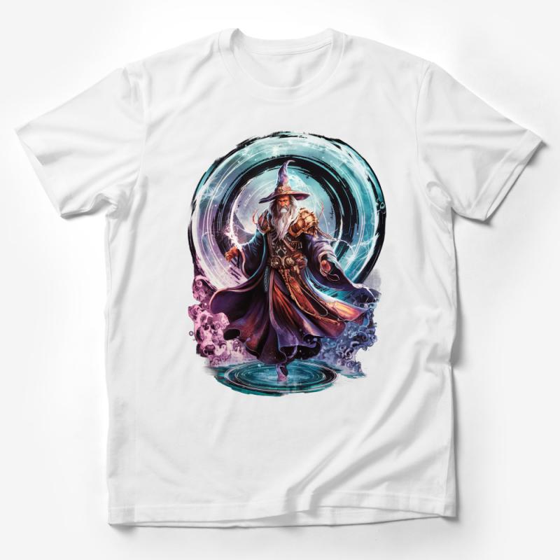 Fantasy Wizard T-Shirt, Mystical Sorcerer Graphic Tee, Men's Magic Enthusiast Shirt, Unique Mage Artwork Clothing Male T-Shirt