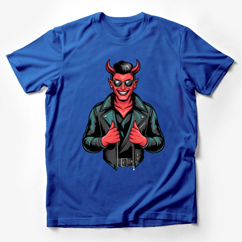 Cool Devil Motorcycle Club Graphic Tee, Men's Stylish Biker T-Shirt, Red Horns Casual Wear, Urban Street Fashion Top Male T-Shirt