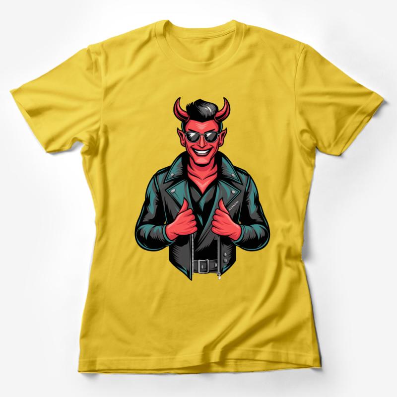 Cool Devil Motorcycle Club Graphic Tee, Men's Stylish Biker T-Shirt, Red Horns Casual Wear, Urban Street Fashion Top Female T-Shirt