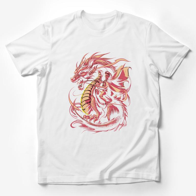 Fantasy Dragon Rider Graphic Tee, Men's T-Shirt, Bold Mythical Creature Design, Unique Gift for Fantasy Lovers Male T-Shirt