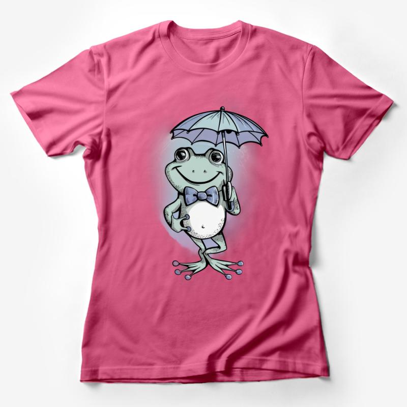 Cute Frog with Umbrella T-Shirt, Funny Rainy Day Tee, Animal Lover Casual Shirt, Unique Illustration Unisex Graphic Top Female T-Shirt