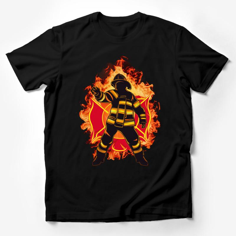 Firefighter Hero T-Shirt, Flame Art Graphic Tee, First Responder Support Shirt, Fire Department Tribute Top, Unisex Adult Clothing Male T-Shirt