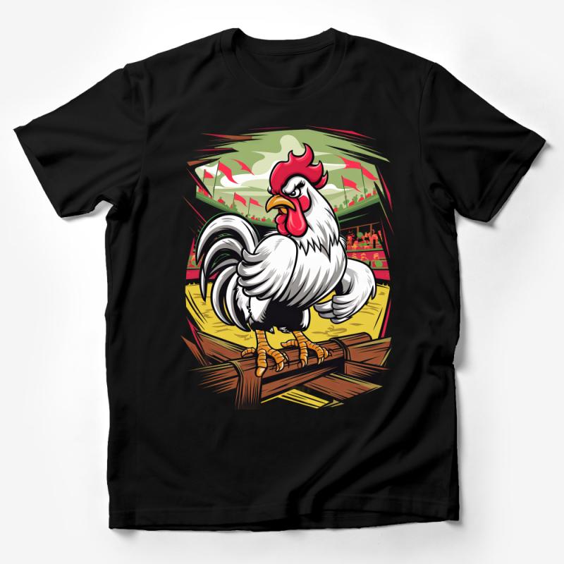 Rooster Graphic Tee, Farm Animal Print Shirt, Vintage Style Chicken T-Shirt, Unisex Cotton Top, Casual Wear, Unique Gift for Farmers Male T-Shirt