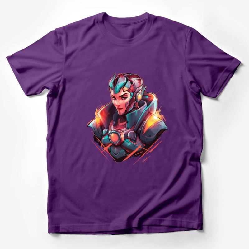 Futuristic Warrior Illustration T-Shirt, Colorful Sci-Fi Art Tee, Unisex Graphic Shirt, Casual Wear Male T-Shirt