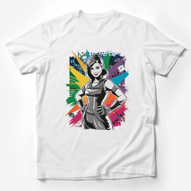 Women's Superhero T-Shirt, Comic Book Style Graphic Tee, Colorful Retro Fashion Top, Casual Cosplay Shirt, Feminine Power Tee Male T-Shirt