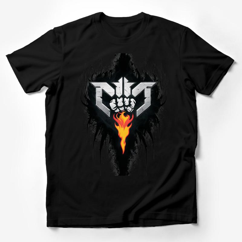 Men's Graphic T-Shirt | Unique Fire and Metal Design | Stylish Black Tee with Bold Print | Cool Urban Streetwear | Casual Fashion Top Male T-Shirt