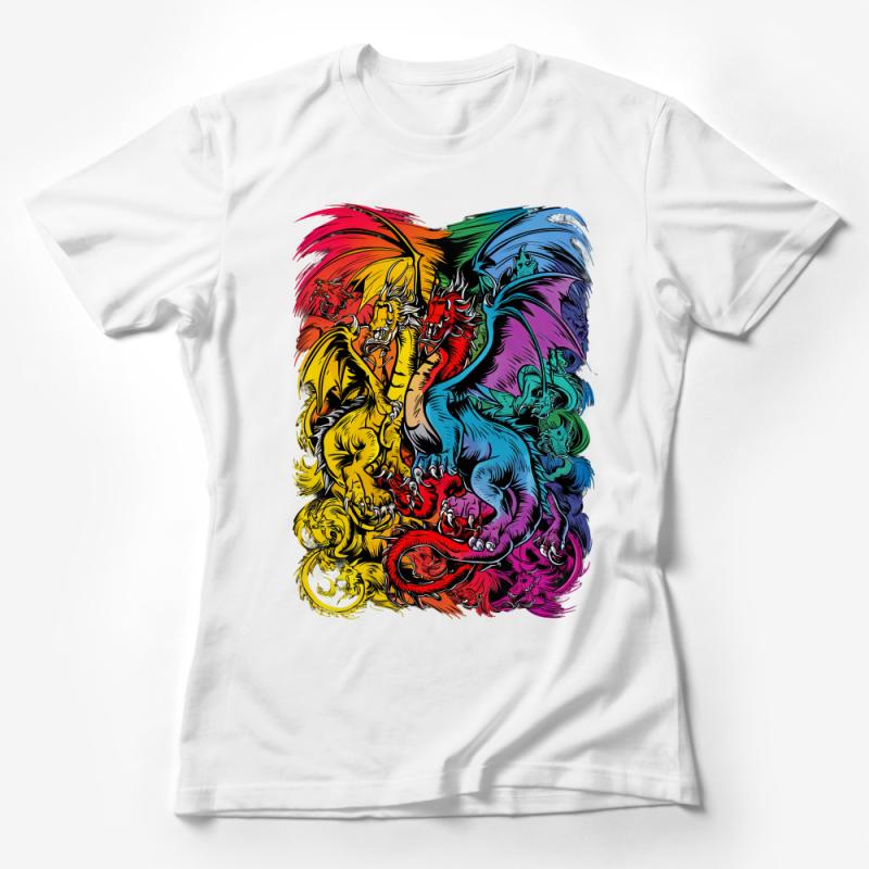 Vibrant Mythical Creatures T-Shirt, Colorful Dragon and Lion Graphic Tee, Fantasy Art Clothing, Unisex Bold Statement Shirt Female T-Shirt