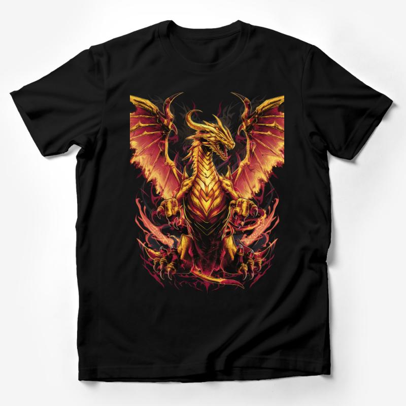 Epic Golden Dragon Graphic Tee, Fantasy Creature Art, Fire Dragon Unisex T-Shirt, Mythical Beast Illustration, Cool Dragon Lover Gift Male T-Shirt