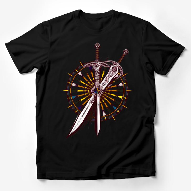 Unisex Medieval Weapons T-Shirt, Vintage Sword and Shield Graphic Tee, Fantasy Warrior Armor Shirt, Unique Gift for History Buffs Male T-Shirt