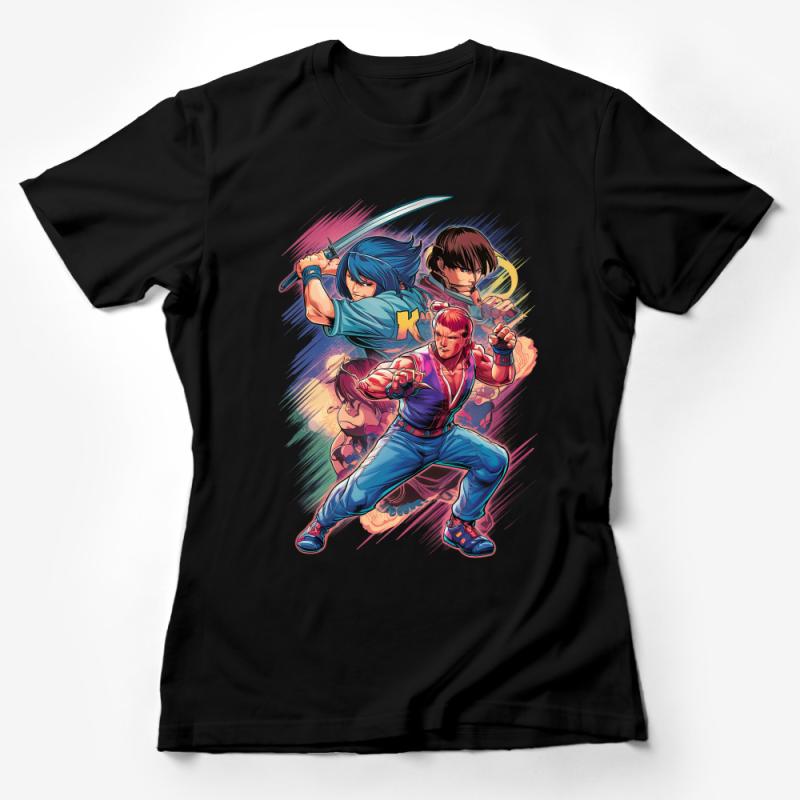 Retro Style Fighting Video Game Characters Tee, Cool Martial Arts Graphic T-Shirt, Unisex Vintage Gamer Shirt, Gift for Gamers Female T-Shirt