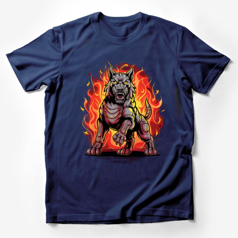 Fiery Wolf Graphic T-Shirt, Men's Bold Fire Wolf Design Tee, Unisex Fierce Animal Print Shirt, Casual Streetwear, Unique Illustration Top Male T-Shirt