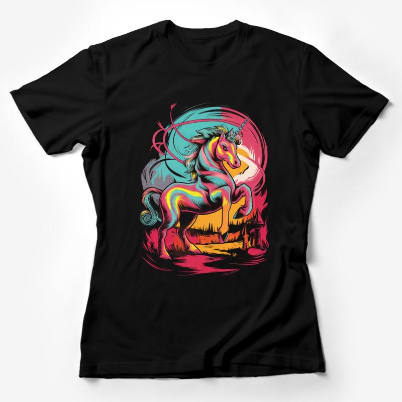 Colorful Unicorn T-Shirt, Vibrant Fantasy Animal Illustration, Artistic Tee, Unique Gift for Unicorn Lovers, All Sizes Available Female T-Shirt