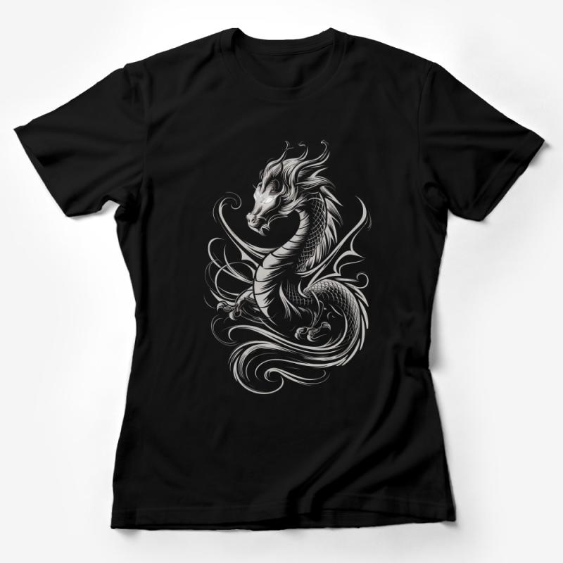 Silver Dragon Graphic Tee, Unisex Fantasy Creature Shirt, Mythical Beast Apparel, Cool Dragon Design, Stylish Casual Wear Female T-Shirt