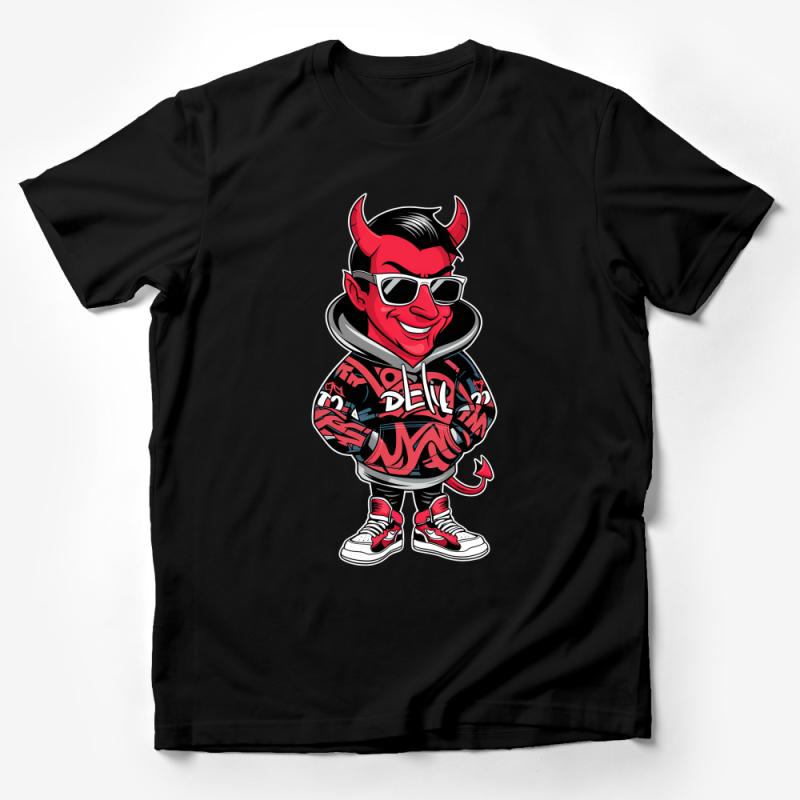 Stylish Devil Cartoon Graphic Tee, Street Style Urban Wear, Unisex Bold T-Shirt Male T-Shirt