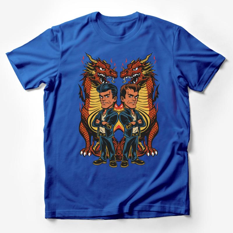 Unique Retro Dragon and Cool Twin Characters Tee, Vintage Style Graphic Shirt, Unisex T-Shirt for All Ages Male T-Shirt