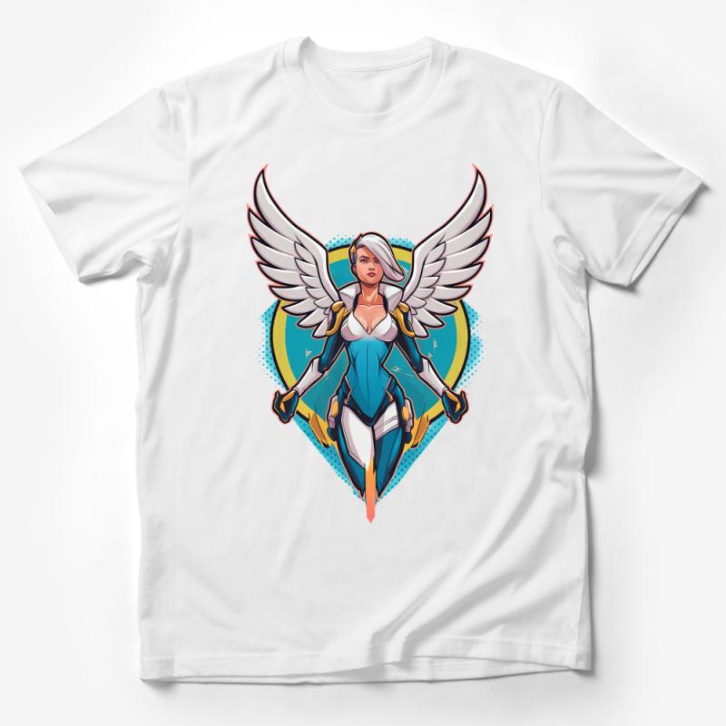 Angelic Warrior T-Shirt, Fantasy Female Character with Wings, Stylish Heroine Graphic Tee, Gaming Inspired Apparel, Unique Gift Idea Male T-Shirt