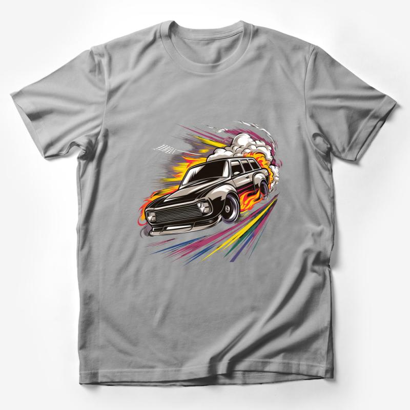 Vintage Car T-Shirt, Classic Muscle Car with Flames, Men's Retro Speed Tee, Street Racing Graphic Top, Unique Gift for Car Enthusiasts Male T-Shirt