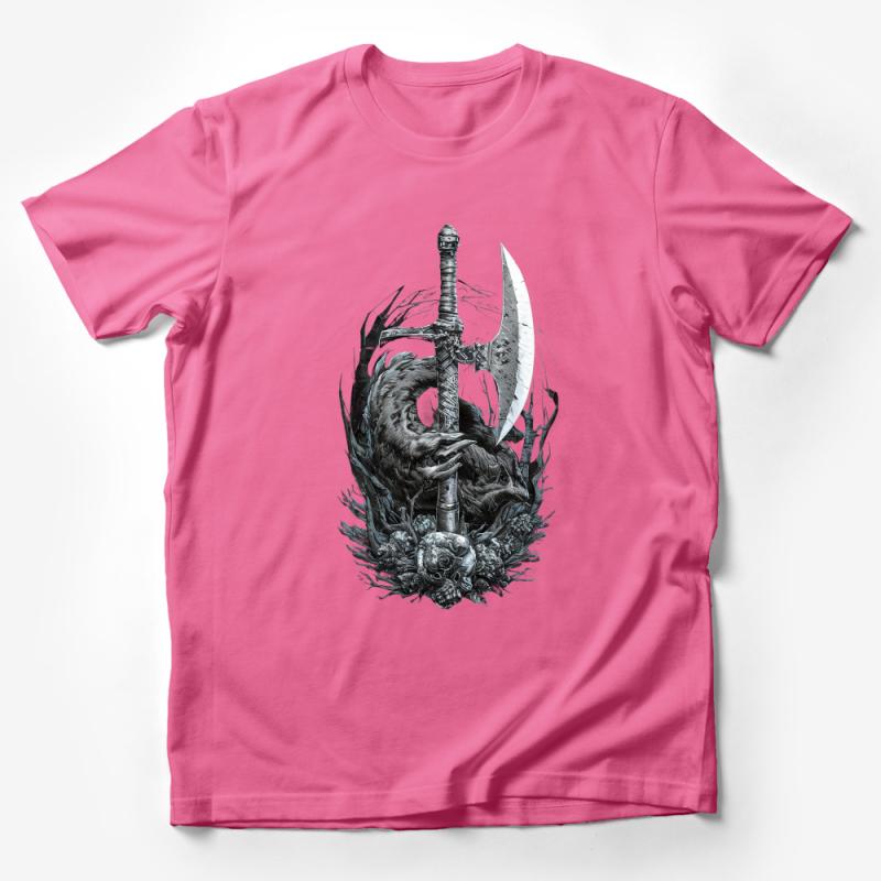 Fantasy Sword and Monster Claw Graphic Tee, Unisex T-Shirt for Gamers, Gothic Style Apparel, Cool Gift Male T-Shirt