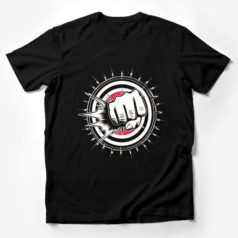 Graphic Fist Punch T-Shirt, Bold Statement Tee, Unisex Fashion Top, Black and White Shirt with Red Accent, Trendy Urban Clothing, Casual Streetwear Male T-Shirt