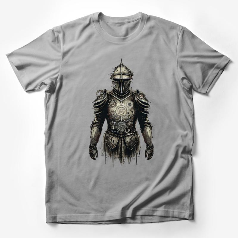 Mechanical Knight Armor T-Shirt, Steampunk Gear Warrior Tee, Unique Graphic Unisex Clothing Male T-Shirt