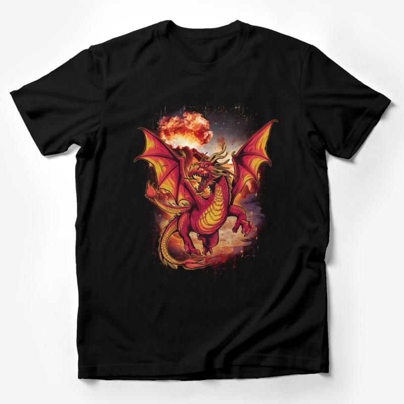 Fire-Breathing Dragon Graphic T-Shirt, Fantasy Creature Art Tee, Unisex Adult Clothing, Mythical Beast Design, Gift for Fantasy Lovers Male T-Shirt