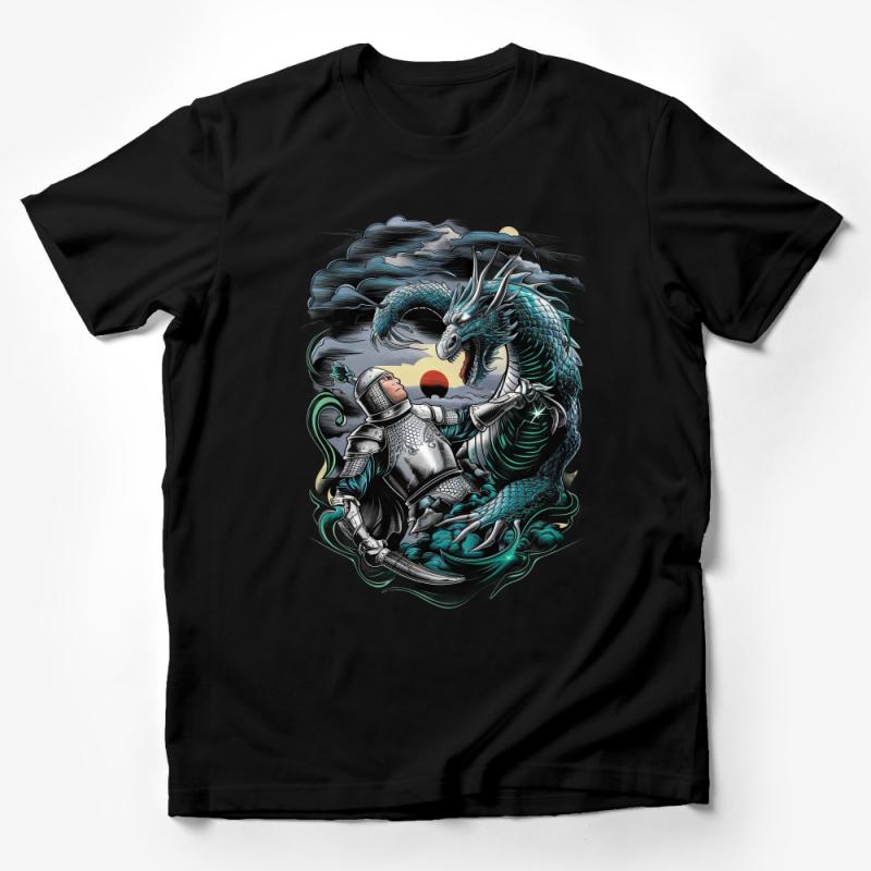 Medieval Knight vs Dragon Graphic Tee, Fantasy Creature Battle Shirt, Unisex T-Shirt Mythical Design, Epic Artwork Clothing, Gift for Gamers Male T-Shirt