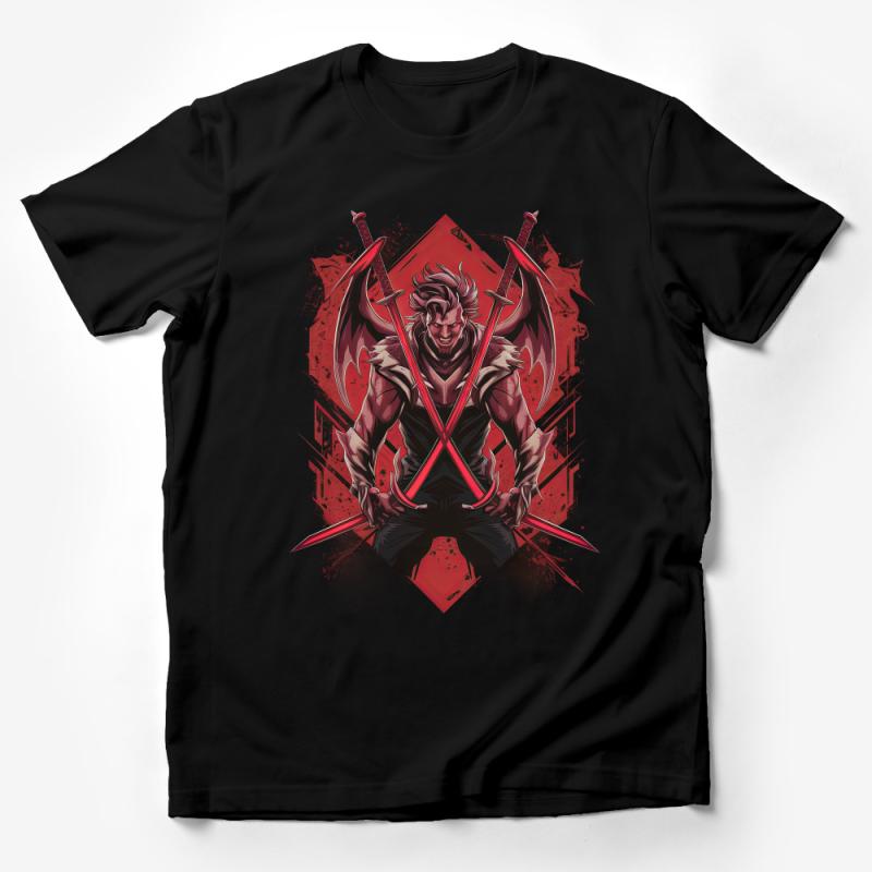 Men's Graphic Tee, Red and Black Warrior Design, Samurai Sword T-Shirt, Urban Streetwear, Unique Illustration, Bold Fashion Top Male T-Shirt