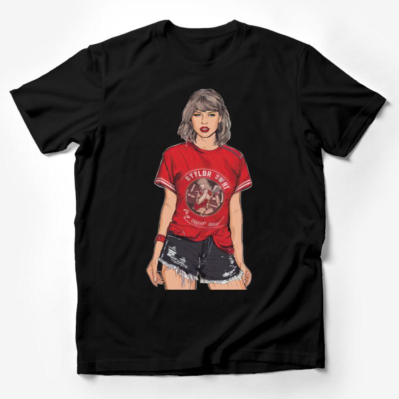 Graphic Tee with Pop Icon Illustration, Red Women's Shirt, Casual Summer Fashion Top Male T-Shirt