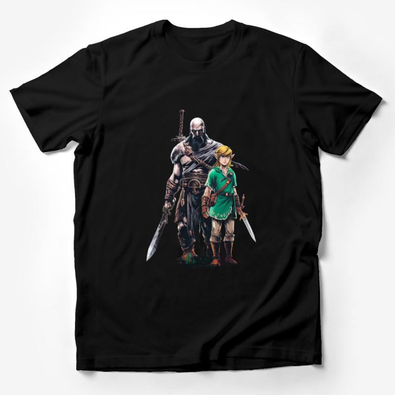 Epic Warrior Duo T-Shirt, Fantasy Gaming Tee, Unique Character Art Shirt, Gift for Gamers Male T-Shirt