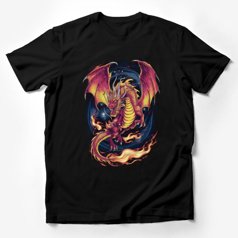 Fantasy Dragon Graphic Tee, Fire and Ice, Mythical Creature T-Shirt, Vibrant Dragon Art, Unisex Clothing, Gift for Fantasy Lovers Male T-Shirt