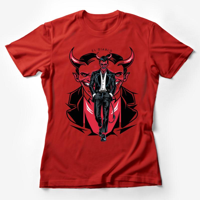 Unique Devil Graphic T-Shirt, El Diablo Bold Illustration, Men's Fashion Streetwear, Red and Black Tee, Cool Demon Art Design Female T-Shirt