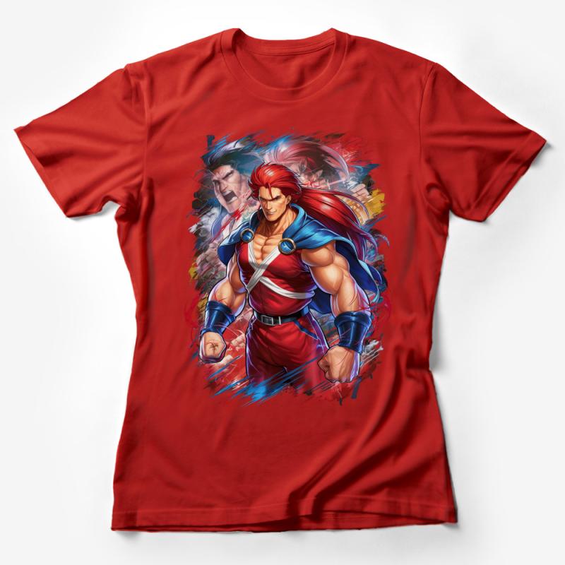 Vibrant Warrior Character T-Shirt, Colorful Fighter Tee, Bold Anime Style Shirt, Unique Graphic Design Top, Casual Streetwear Female T-Shirt