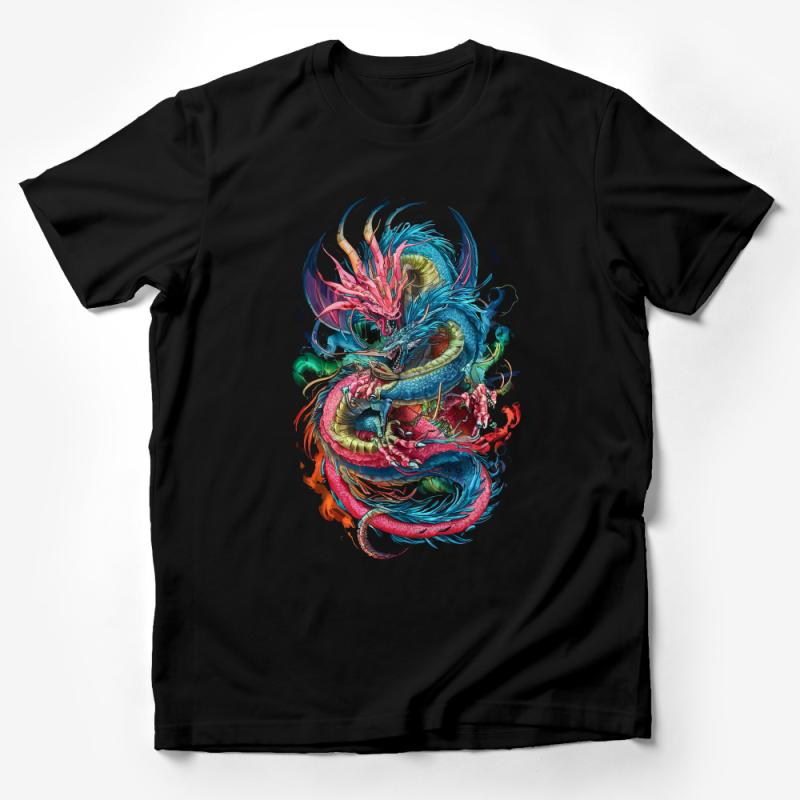 Colorful Dragon Design T-Shirt, Mythical Creature Art Tee, Unique Fantasy Dragon Illustration Shirt, Unisex Adult Clothing Male T-Shirt