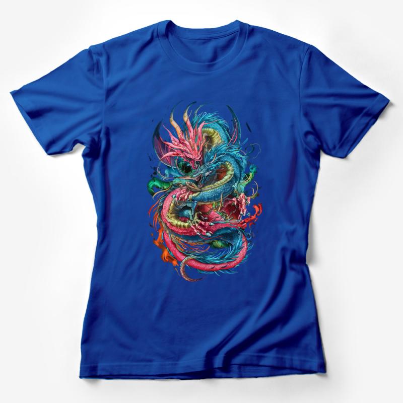 Colorful Dragon Design T-Shirt, Mythical Creature Art Tee, Unique Fantasy Dragon Illustration Shirt, Unisex Adult Clothing Female T-Shirt