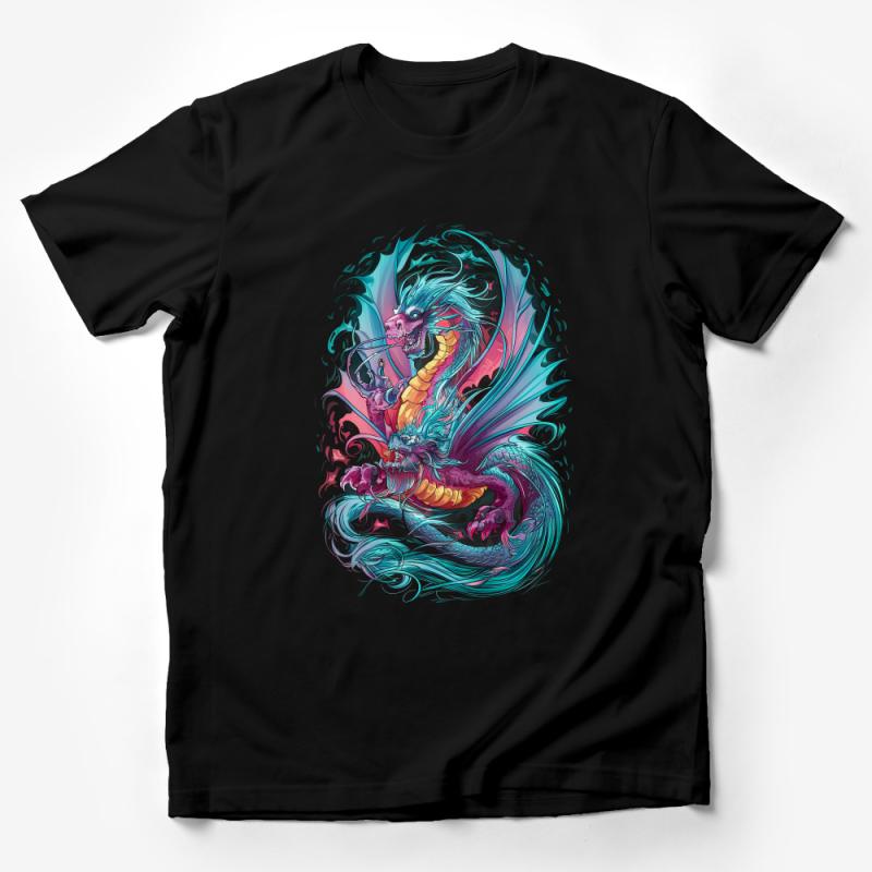 Colorful Dragon Graphic Tee, Mythical Creature Illustration, Vibrant Fantasy Art, Unisex T-Shirt for Dragon Lovers Male T-Shirt