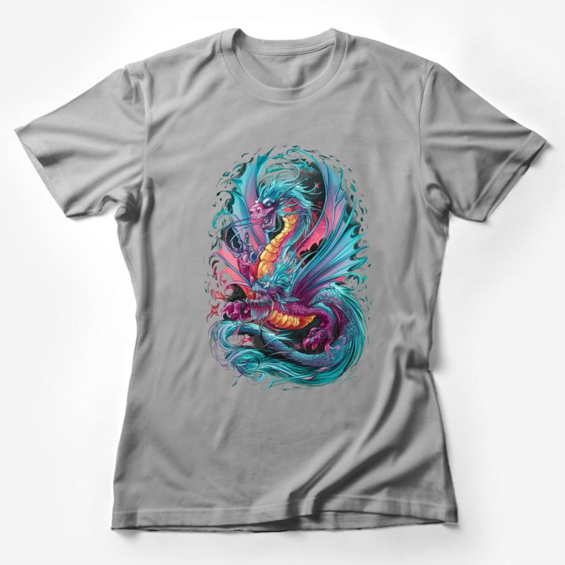 Colorful Dragon Graphic Tee, Mythical Creature Illustration, Vibrant Fantasy Art, Unisex T-Shirt for Dragon Lovers Female T-Shirt