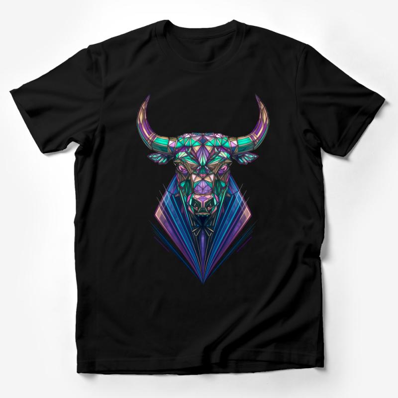 Geometric Bull T-Shirt, Abstract Animal Design Tee, Vibrant Graphic T-Shirt, Artistic Casual Wear Unisex, Colorful Bull Print Top Male T-Shirt