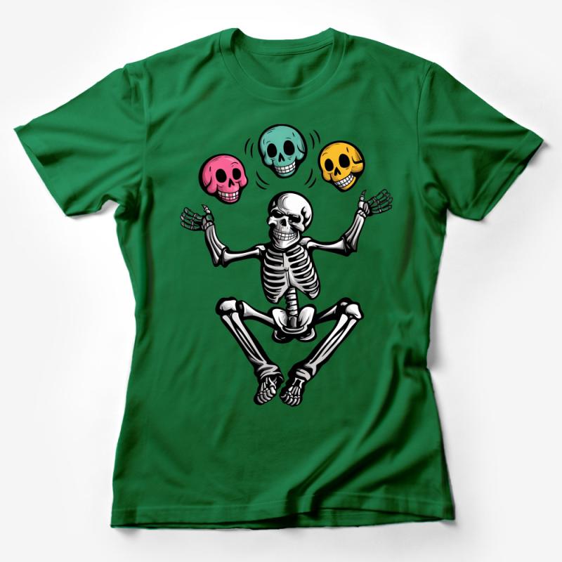 Unisex Skeleton T-Shirt, Colorful Skull Heads, Casual Graphic Tee, Halloween Party Costume, Fun Spooky Apparel, Gift for Skull Lovers Female T-Shirt