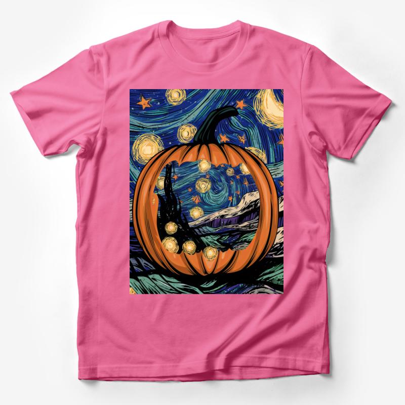 Starry Night Pumpkin T-Shirt, Van Gogh Inspired Halloween Tee, Artistic Autumn Wear, Unisex Graphic Shirt, Unique Fall Fashion Top Male T-Shirt