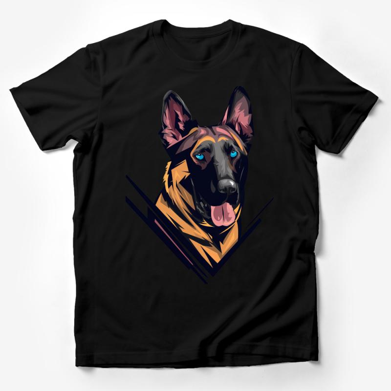 Colorful German Shepherd Dog T-Shirt, Vibrant Graphic Tee for Dog Lovers, Unisex Pet Owner Shirt, Unique Animal Illustration, Casual Wear Male T-Shirt