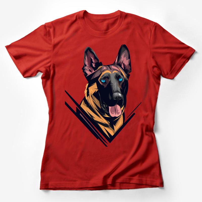 Colorful German Shepherd Dog T-Shirt, Vibrant Graphic Tee for Dog Lovers, Unisex Pet Owner Shirt, Unique Animal Illustration, Casual Wear Female T-Shirt