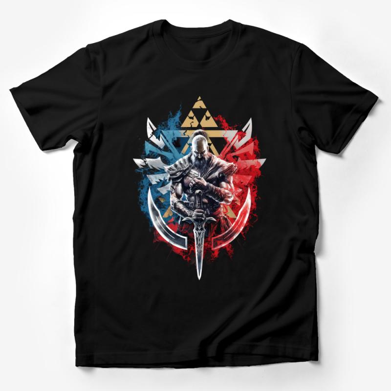 Epic Warrior Graphic T-Shirt, Colorful Fantasy Battle Tee, Unique Hero Design Shirt, Casual Geek Apparel, Bold Gamer Clothing Gift Male T-Shirt