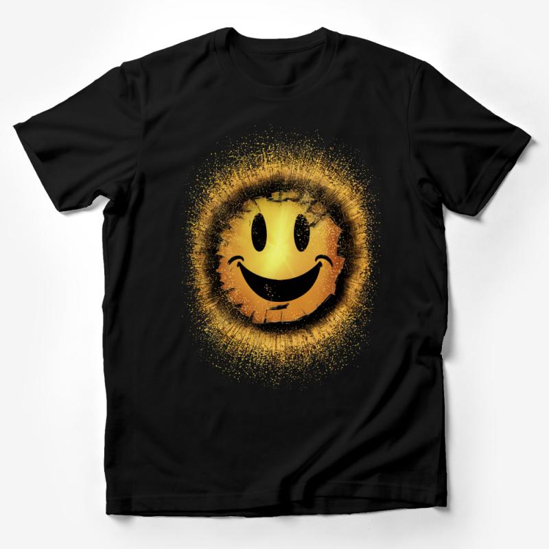 Sparkling Smile Face T-Shirt, Happy Glitter Graphic Tee, Unisex Casual Comfort Wear, Positive Vibes Apparel Male T-Shirt